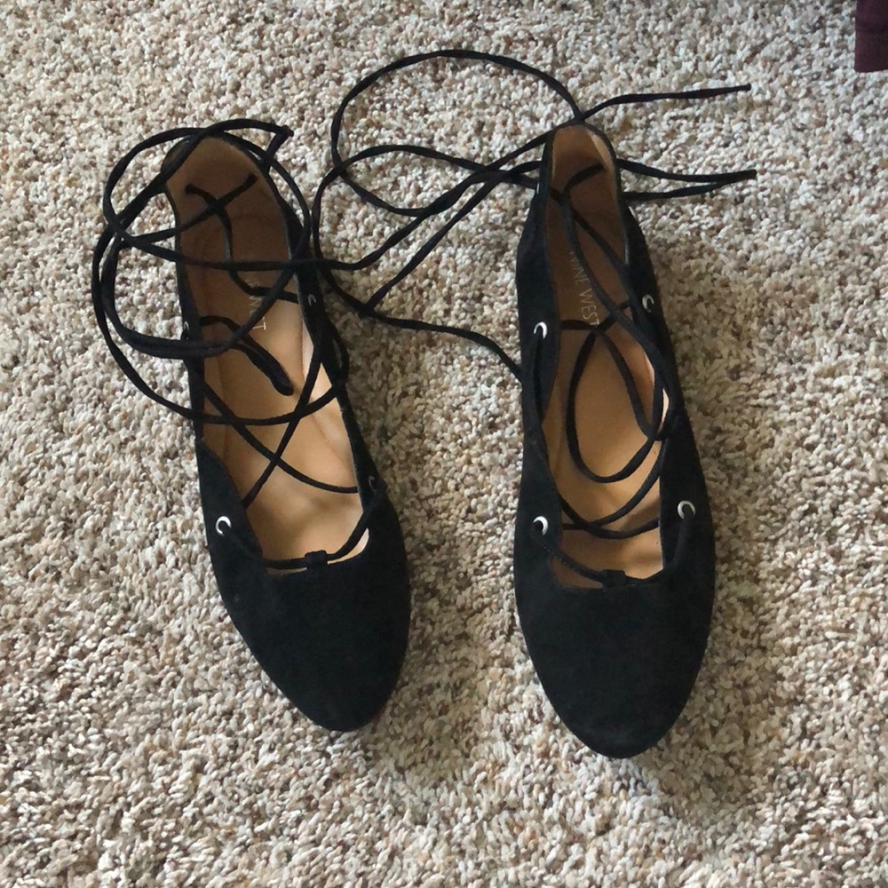 Lace up black Nine West ballet flat
